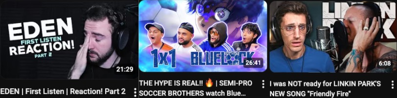 Collage of YouTube reaction channel thumbnails demonstrating different personality-driven branding styles